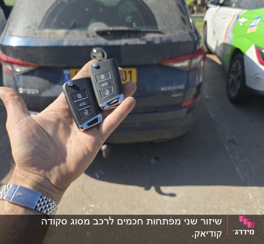 מפתחות רכב ביד מול רכב חונה